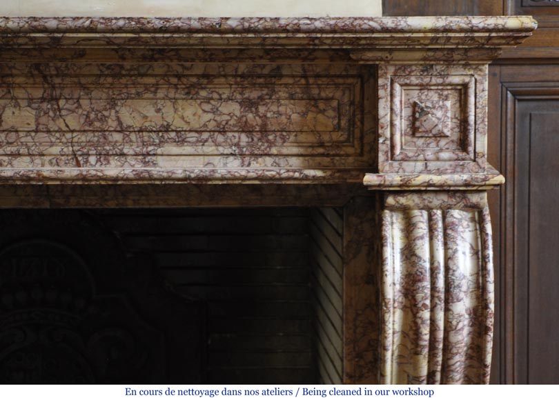 Beautiful antique fireplace in Louis Phillipe style carved out of Brocatelle marble Beautiful antique fireplace in Louis Phillipe style carved out of Brocatelle marble-8