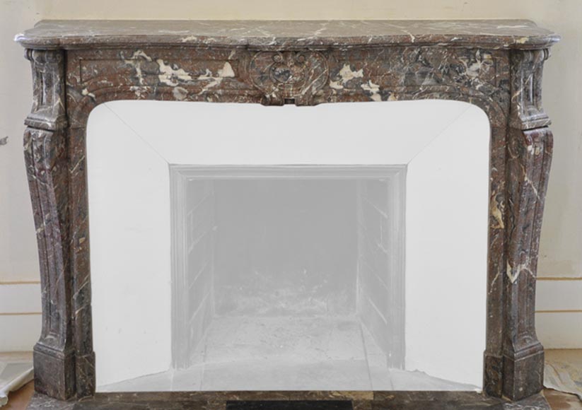 Antique Louis XV style fireplace in Red from the North marble, 19th century Antique Louis XV style fireplace in Red from the North marble, 19th century-0