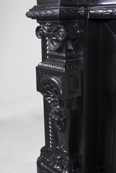 Rare Napoleon III style antique fireplace in Belgium Black marble, richly decorated Rare Napoleon III style antique fireplace in Belgium Black marble, richly decorated-7