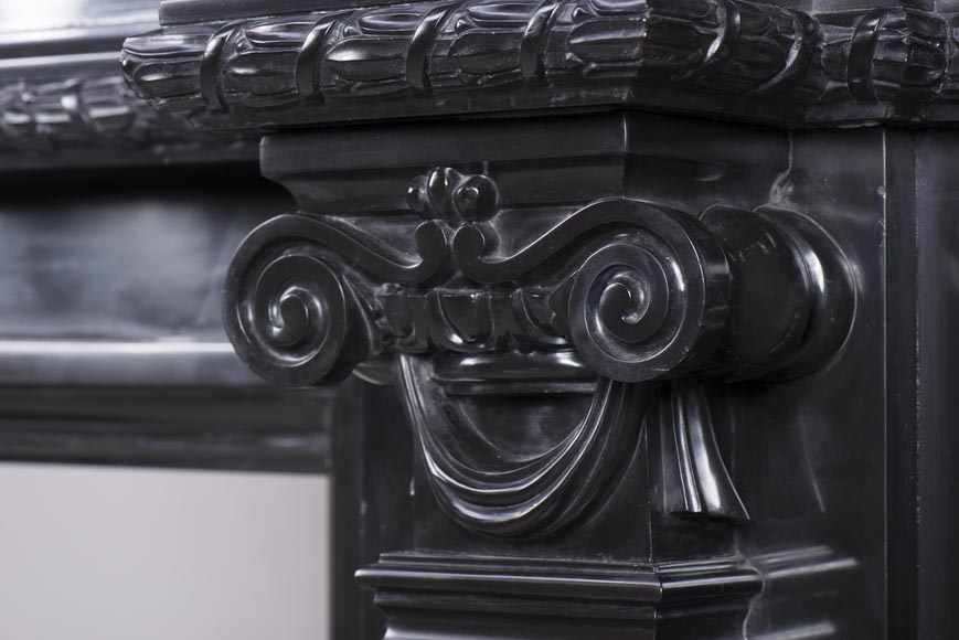Rare Napoleon III style antique fireplace in Belgium Black marble, richly decorated Rare Napoleon III style antique fireplace in Belgium Black marble, richly decorated-10