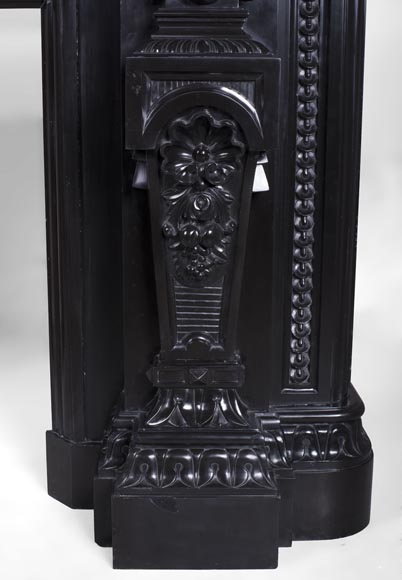 Rare Napoleon III style antique fireplace in Belgium Black marble, richly decorated Rare Napoleon III style antique fireplace in Belgium Black marble, richly decorated-11