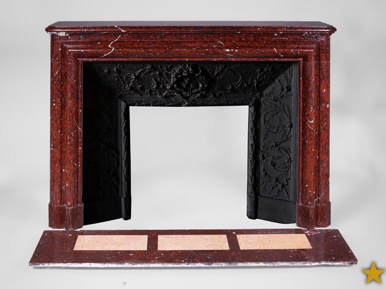 Antique Louis XIV style fireplace in Red Griotte marble with its cast iron insert Antique Louis XIV style fireplace in Red Griotte marble with its cast iron insert-0