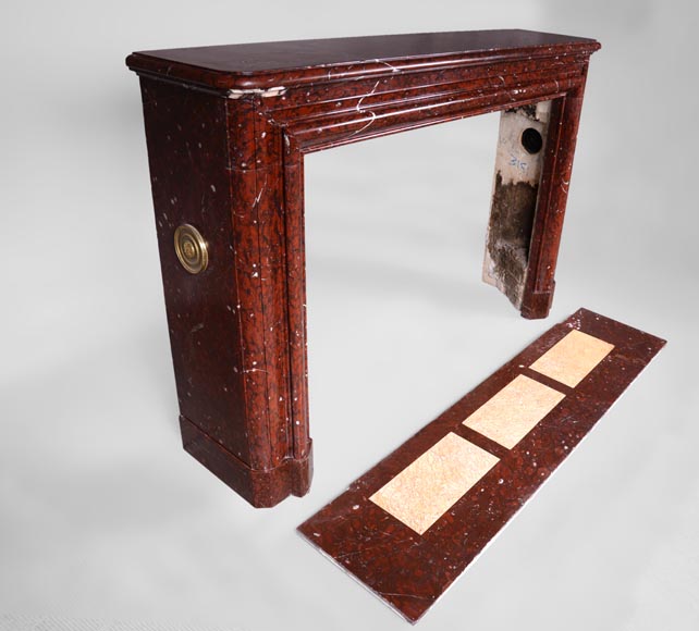 Antique Louis XIV style fireplace in Red Griotte marble with its cast iron insert Antique Louis XIV style fireplace in Red Griotte marble with its cast iron insert-2