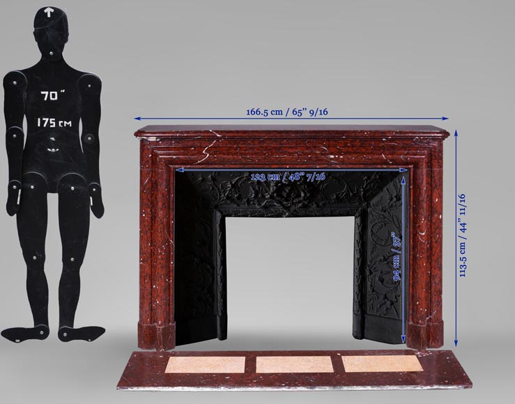 Antique Louis XIV style fireplace in Red Griotte marble with its cast iron insert Antique Louis XIV style fireplace in Red Griotte marble with its cast iron insert-10