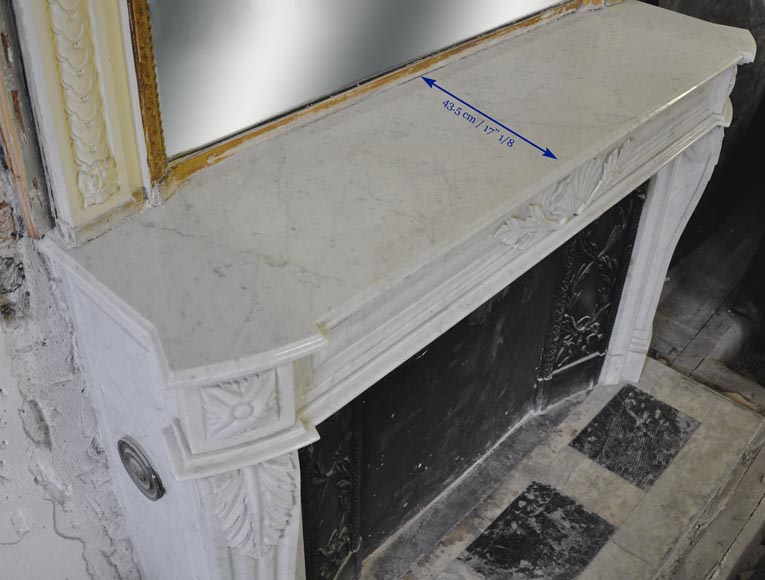 Large Louis XVI style fireplace in white Carrara marble with its cast iron insert and its overmantel mirror Large Louis XVI style fireplace in white Carrara marble with its cast iron insert and its overmantel mirror-17