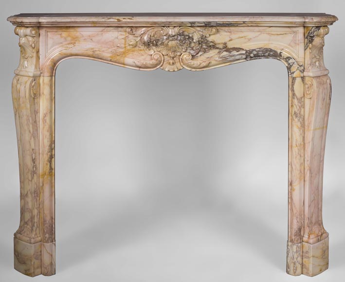 Antique three shells Louis XV style fireplace in Breccia Nuvolata marble-0
