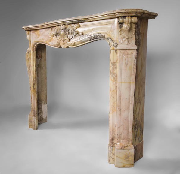Antique three shells Louis XV style fireplace in Breccia Nuvolata marble-6
