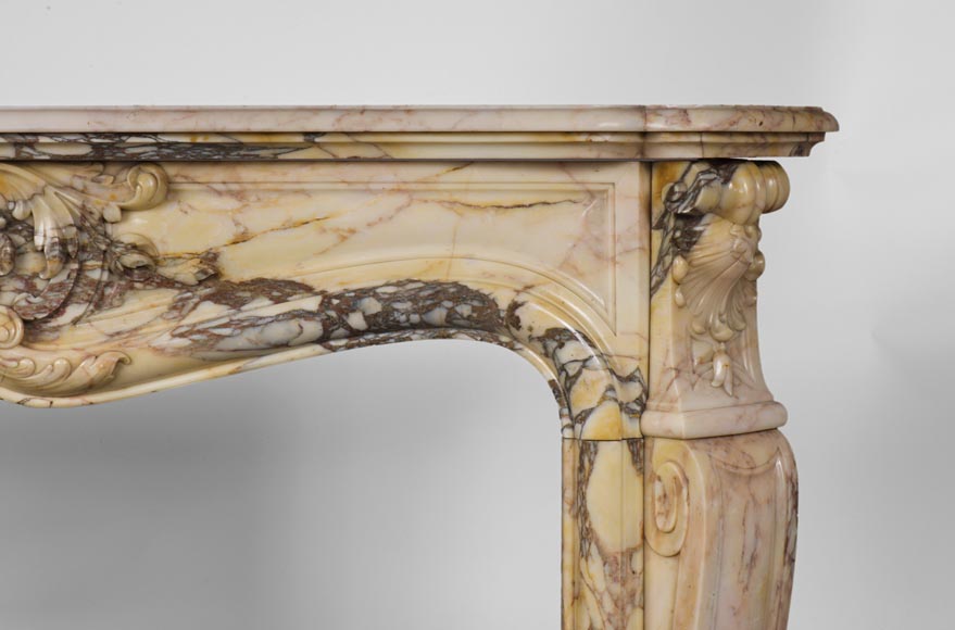 Antique three shells Louis XV style fireplace in Breccia Nuvolata marble-7