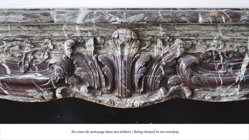 Beautiful antique Regence style fireplace in Campan Grand Melange marble, 19th c. Beautiful antique Regence style fireplace in Campan Grand Melange marble, 19th c.-1