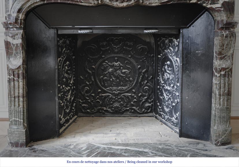 Beautiful antique Regence style fireplace in Campan Grand Melange marble, 19th c. Beautiful antique Regence style fireplace in Campan Grand Melange marble, 19th c.-11