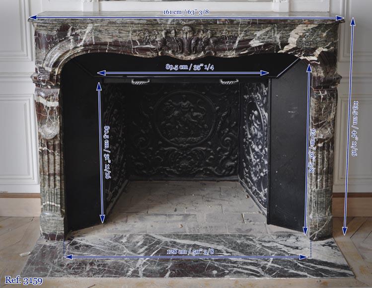 Beautiful antique Regence style fireplace in Campan Grand Melange marble, 19th c. Beautiful antique Regence style fireplace in Campan Grand Melange marble, 19th c.-15