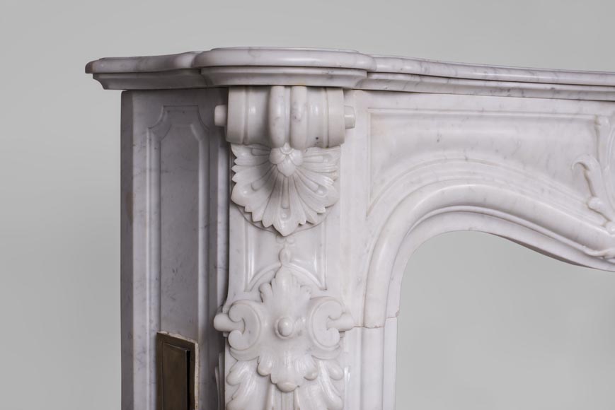 Beautiful antique Louis XV style fireplace with rich decor in white Carrara marble Beautiful antique Louis XV style fireplace with rich decor in white Carrara marble-5
