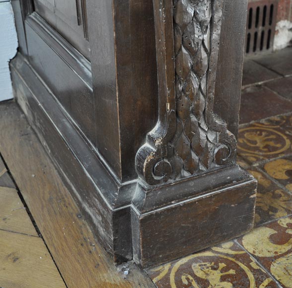 Important antique carved walnut fireplace with painting from the 17th century after Giovanni Andrea CASELLA Important antique carved walnut fireplace with painting from the 17th century after Giovanni Andrea CASELLA-11