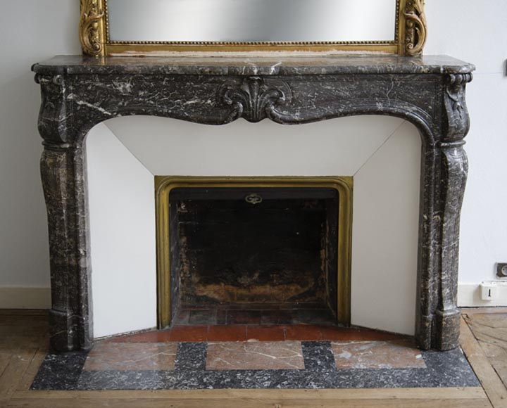 Antique Louis XV period fireplace in Grey Sainte Anne marble, 18th century Antique Louis XV period fireplace in Grey Sainte Anne marble, 18th century-0