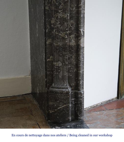 Antique Louis XV period fireplace in Grey Sainte Anne marble, 18th century Antique Louis XV period fireplace in Grey Sainte Anne marble, 18th century-3