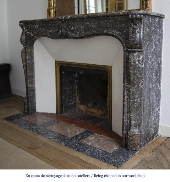 Antique Louis XV period fireplace in Grey Sainte Anne marble, 18th century Antique Louis XV period fireplace in Grey Sainte Anne marble, 18th century-4