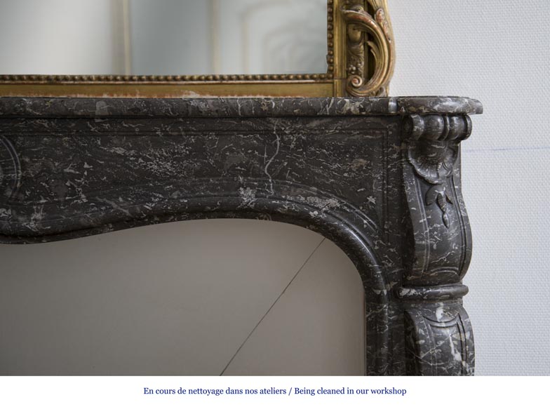 Antique Louis XV period fireplace in Grey Sainte Anne marble, 18th century Antique Louis XV period fireplace in Grey Sainte Anne marble, 18th century-5
