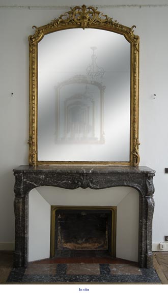 Antique Louis XV period fireplace in Grey Sainte Anne marble, 18th century Antique Louis XV period fireplace in Grey Sainte Anne marble, 18th century-7