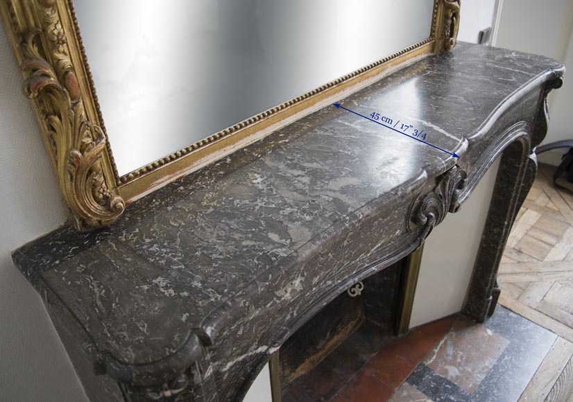 Antique Louis XV period fireplace in Grey Sainte Anne marble, 18th century Antique Louis XV period fireplace in Grey Sainte Anne marble, 18th century-9