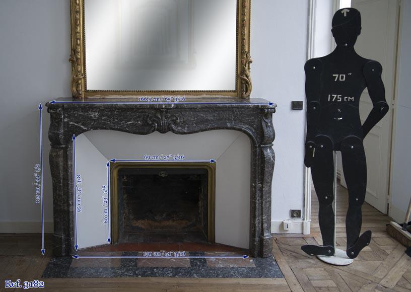 Antique Louis XV period fireplace in Grey Sainte Anne marble, 18th century Antique Louis XV period fireplace in Grey Sainte Anne marble, 18th century-10