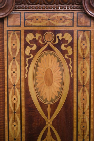 Exceptional antique Regency style complete paneled room in mahogany marquetry with fireplace, France 19th century Exceptional antique Regency style complete paneled room in mahogany marquetry with fireplace, France 19th century-11