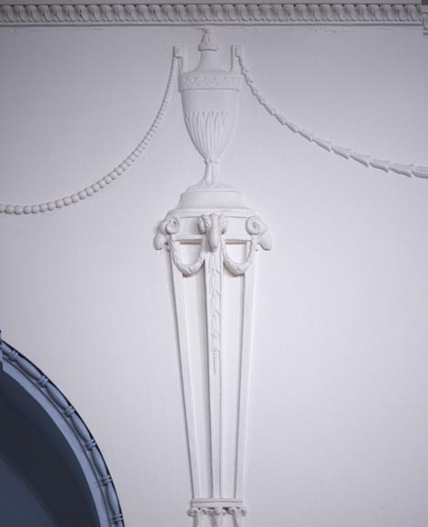 Exceptional antique Regency style complete paneled room in mahogany marquetry with fireplace, France 19th century Exceptional antique Regency style complete paneled room in mahogany marquetry with fireplace, France 19th century-13