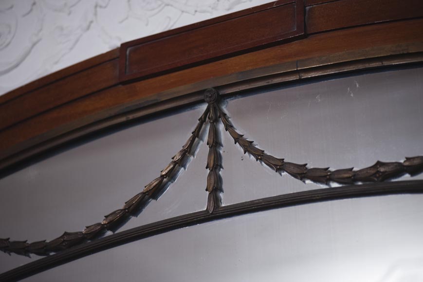 Exceptional antique Regency style complete paneled room in mahogany marquetry with fireplace, France 19th century Exceptional antique Regency style complete paneled room in mahogany marquetry with fireplace, France 19th century-17