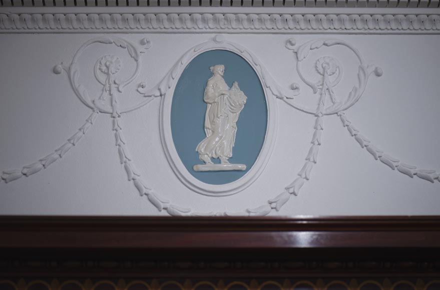 Exceptional antique Regency style complete paneled room in mahogany marquetry with fireplace, France 19th century Exceptional antique Regency style complete paneled room in mahogany marquetry with fireplace, France 19th century-18
