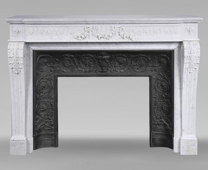 Louis XVI style Carrara marble mantel with floral décor Louis XVI style Carrara marble mantel with floral décor-0