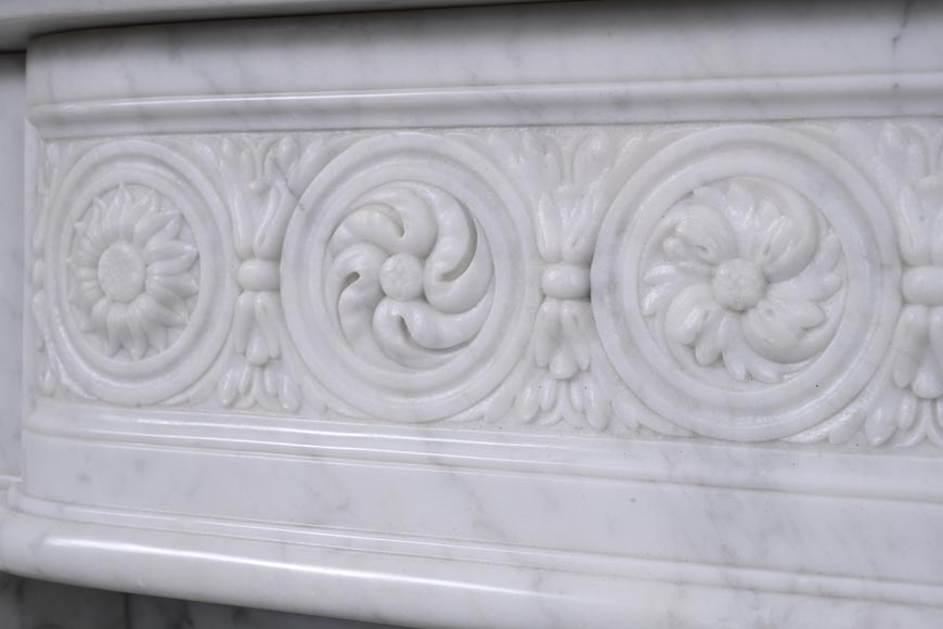 Louis XVI style Carrara marble mantel with floral décor Louis XVI style Carrara marble mantel with floral décor-3