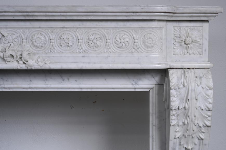 Louis XVI style Carrara marble mantel with floral décor Louis XVI style Carrara marble mantel with floral décor-12