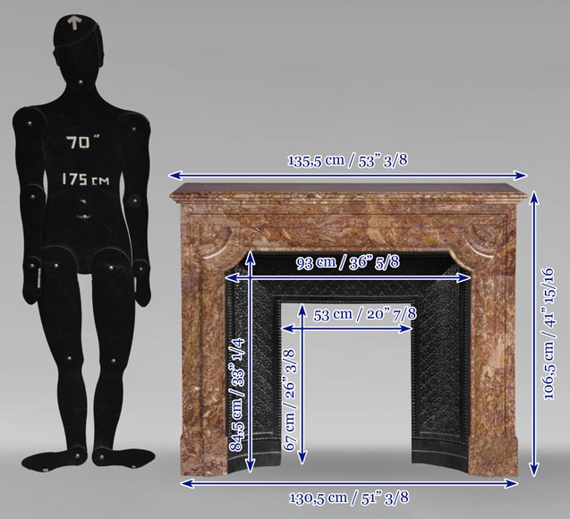 Antique Louis XIV style fireplace in Brèche marble Antique Louis XIV style fireplace in Brèche marble-9