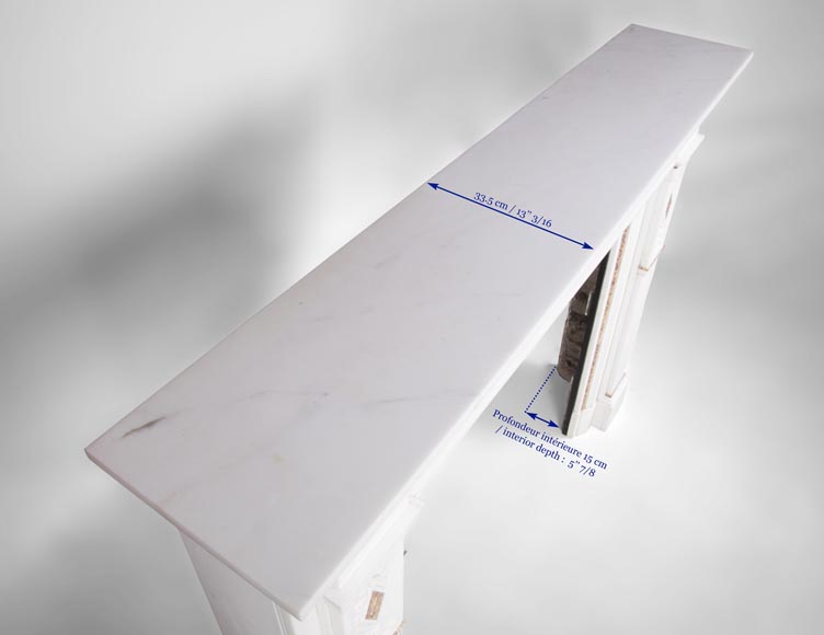 Very beautiful Victorian style antique fireplace in Carrara Statuary marble and Violet Brocatelle marble, from late 19th century, with flutings, garlands and diamonds. Very beautiful Victorian style antique fireplace in Carrara Statuary marble and Violet Brocatelle marble, from late 19th century, with flutings, garlands and diamonds.-13