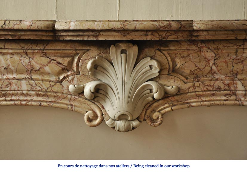 Antique Louis XV style fireplace in Breccia Nuvolata marble with its Carrara marble shell Antique Louis XV style fireplace in Breccia Nuvolata marble with its Carrara marble shell-1