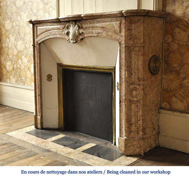 Antique Louis XV style fireplace in Breccia Nuvolata marble with its Carrara marble shell Antique Louis XV style fireplace in Breccia Nuvolata marble with its Carrara marble shell-5