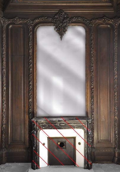 Large antique carved oak wood paneled room with hunting trophies and still lifes decor Large antique carved oak wood paneled room with hunting trophies and still lifes decor-3