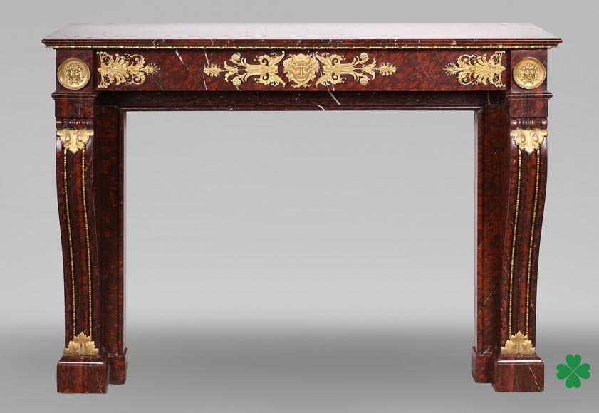 Empire Fireplace in Griotte Red Marble with Gilt Bronze Empire Fireplace in Griotte Red Marble with Gilt Bronze-0