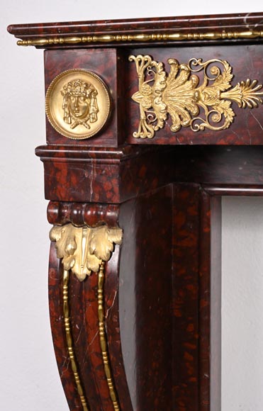 Empire Fireplace in Griotte Red Marble with Gilt Bronze Empire Fireplace in Griotte Red Marble with Gilt Bronze-5