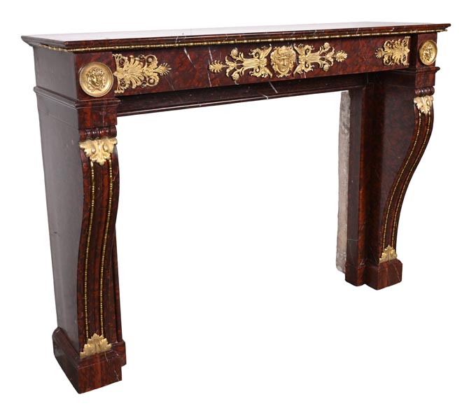 Empire Fireplace in Griotte Red Marble with Gilt Bronze Empire Fireplace in Griotte Red Marble with Gilt Bronze-6
