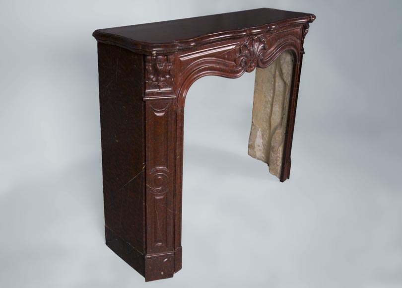 Antique Louis XV style fireplace with three shells decor in Red Griotte marble Antique Louis XV style fireplace with three shells decor in Red Griotte marble-2
