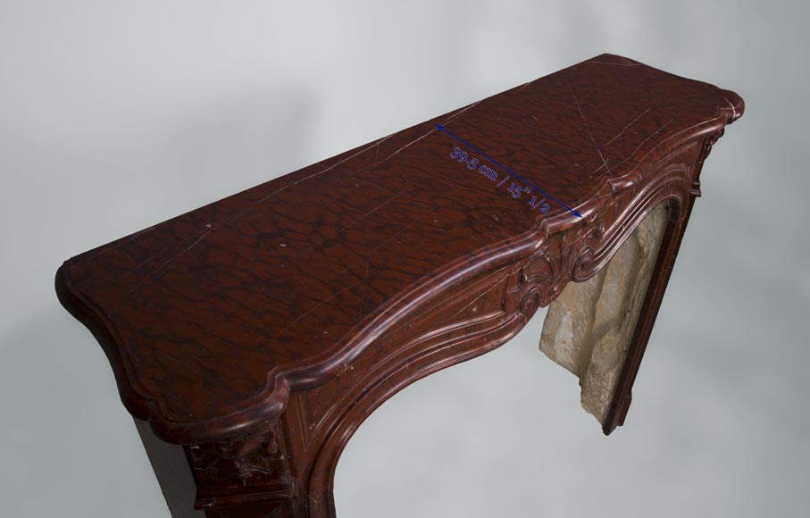 Antique Louis XV style fireplace with three shells decor in Red Griotte marble Antique Louis XV style fireplace with three shells decor in Red Griotte marble-8