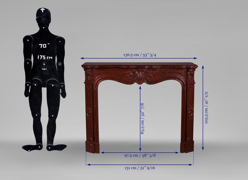 Antique Louis XV style fireplace with three shells decor in Red Griotte marble Antique Louis XV style fireplace with three shells decor in Red Griotte marble-9