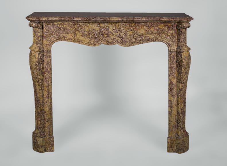 Antique Louis XV style fireplace, Pompadour model, in Brocatelle du Jura marble Antique Louis XV style fireplace, Pompadour model, in Brocatelle du Jura marble-0