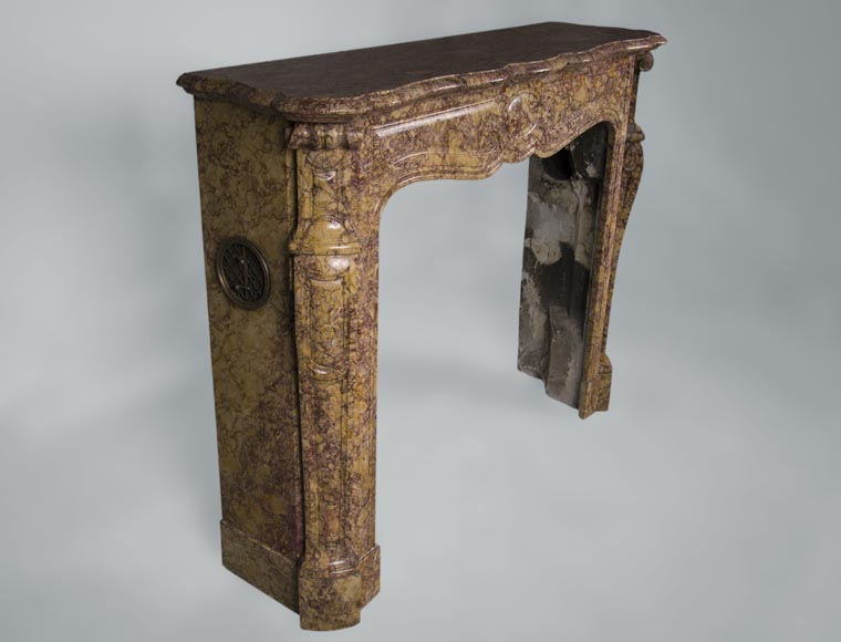 Antique Louis XV style fireplace, Pompadour model, in Brocatelle du Jura marble Antique Louis XV style fireplace, Pompadour model, in Brocatelle du Jura marble-2