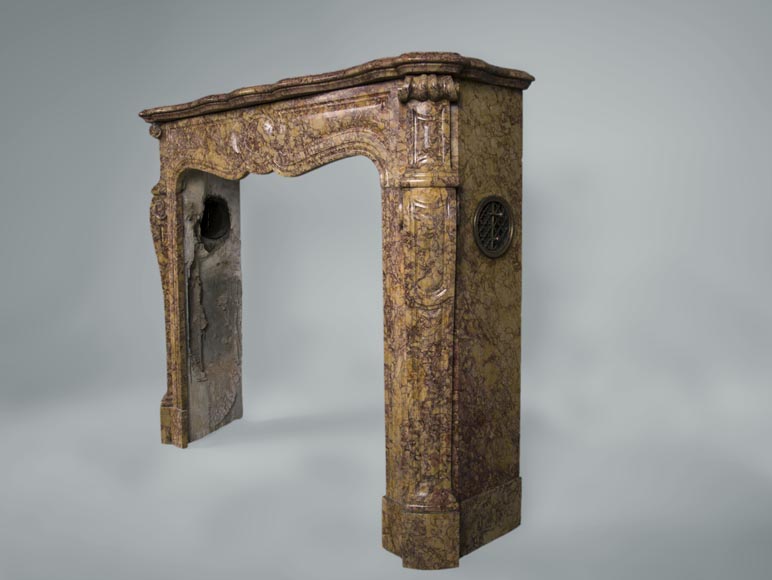 Antique Louis XV style fireplace, Pompadour model, in Brocatelle du Jura marble Antique Louis XV style fireplace, Pompadour model, in Brocatelle du Jura marble-5