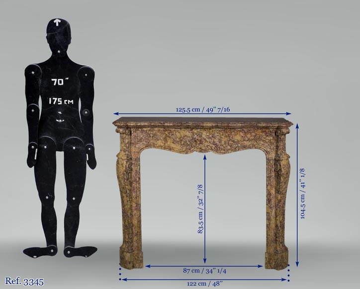 Antique Louis XV style fireplace, Pompadour model, in Brocatelle du Jura marble Antique Louis XV style fireplace, Pompadour model, in Brocatelle du Jura marble-9