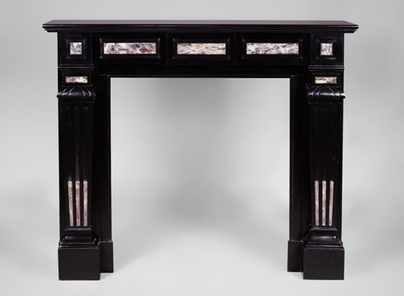 Antique Napoleon III style fireplace in Belgian Black marble with Fior di Pesco marble inlays Antique Napoleon III style fireplace in Belgian Black marble with Fior di Pesco marble inlays-0