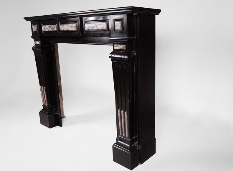 Antique Napoleon III style fireplace in Belgian Black marble with Fior di Pesco marble inlays Antique Napoleon III style fireplace in Belgian Black marble with Fior di Pesco marble inlays-5