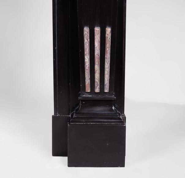 Antique Napoleon III style fireplace in Belgian Black marble with Fior di Pesco marble inlays Antique Napoleon III style fireplace in Belgian Black marble with Fior di Pesco marble inlays-7