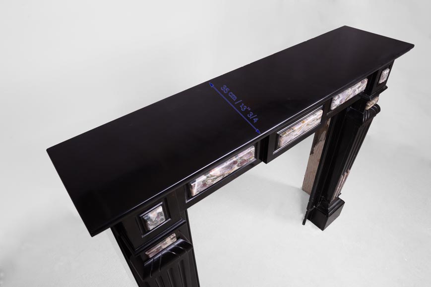 Antique Napoleon III style fireplace in Belgian Black marble with Fior di Pesco marble inlays Antique Napoleon III style fireplace in Belgian Black marble with Fior di Pesco marble inlays-8